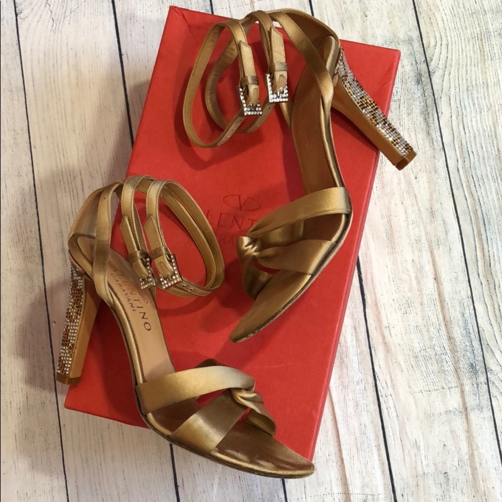 Valentino Garavani Satin Bow Ankle Strap Rhinestone Heels